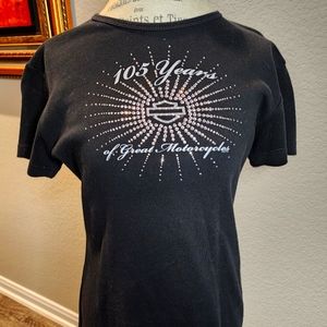 Harley-Davidson Black Rhinestone 105 Years T-Shirt SZ L
